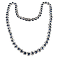 Blue Zirconia Halo Heart Fancy Necklace (Silver)