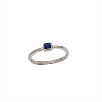 Square Bezel Blue Zirconia Lady Ring (Silver)