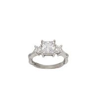 Three Stone Emerald Cut Zirconia Engagement Ring (Silver)