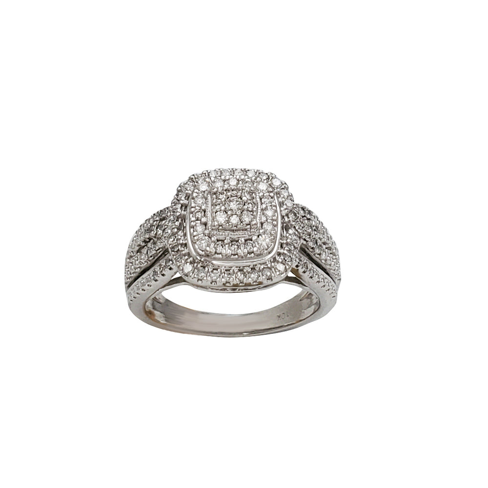 Mphete Yopangira Chibwenzi ya Diamondi Pave Halo Cushion Cut (10K)