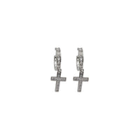 Zirconia Cross Huggie Dangling Earrings (Silver)
