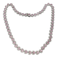 Pink Zirconia Halo Heart Fancy Necklace (Silver)