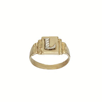 Two Tone Pinky/ Baby Sized Initial Letter L Ring (14K)