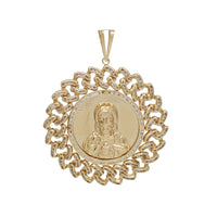 Cuban-Frame Round Jesus Medallion Pendant (14K)