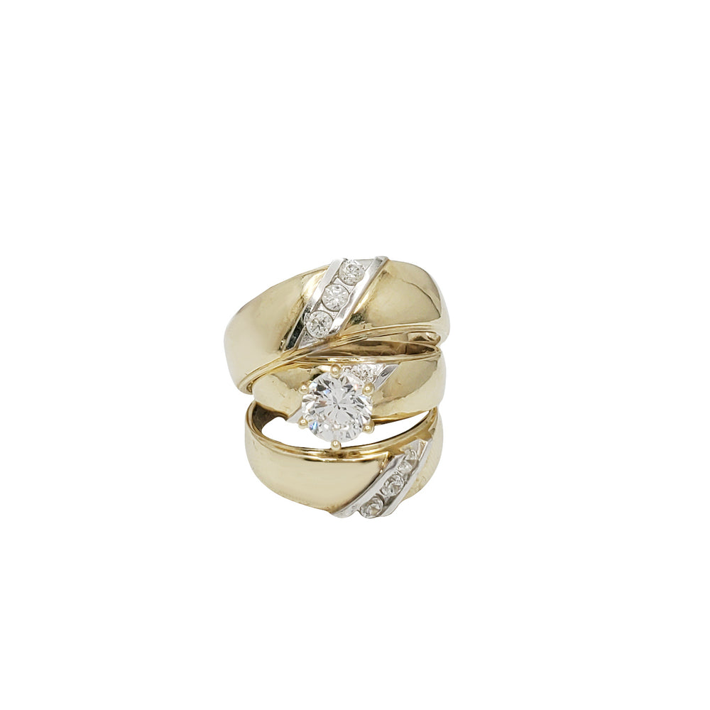 Three-Piece Set Two Tone CZ Engagement/Wedding Rings (14K)