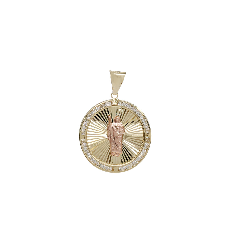 Tricolor Zirconia Round Saint Jude Pendant (14K)