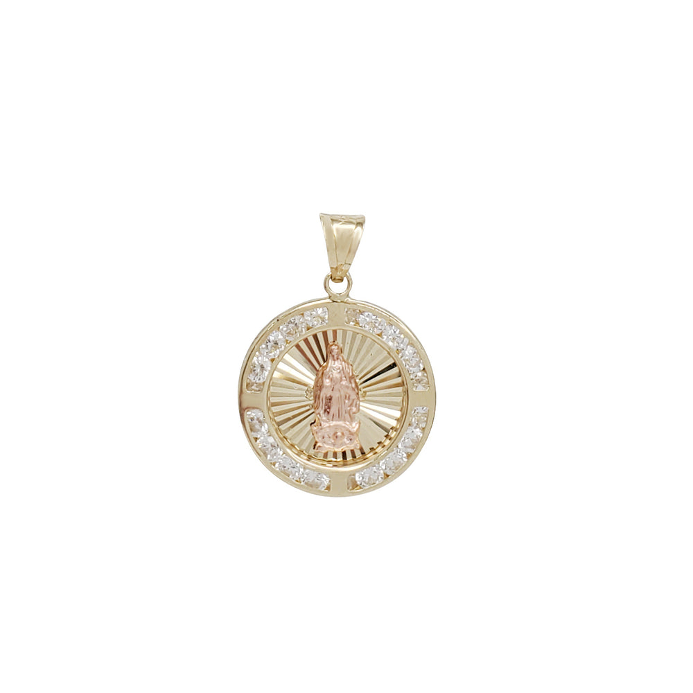 Tricolor Zirconia Round Virgin Mary/Guadalupe Pendant (14K)