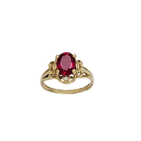 Red Zirconia Oval Lady Fancy Ring (14K)