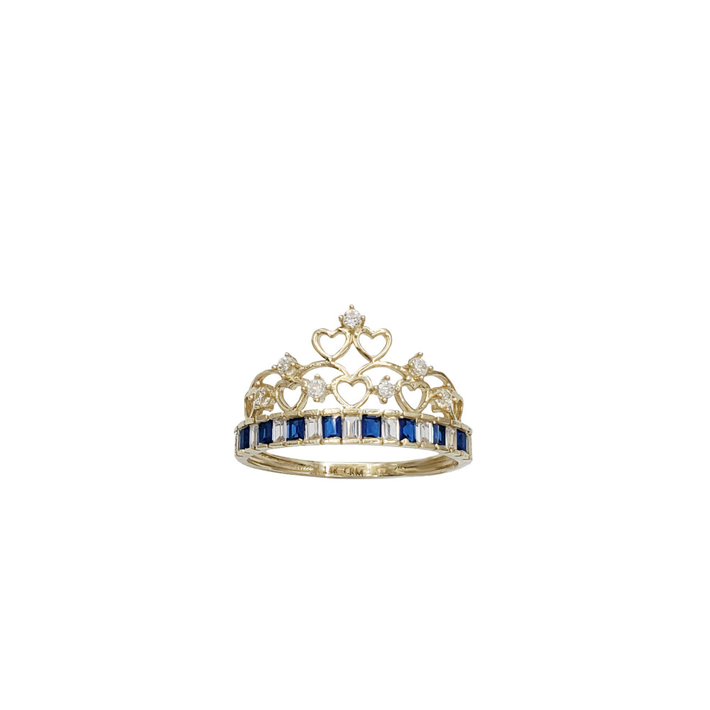 Blue Birthstone Heart Crown Cz Ring (14K)