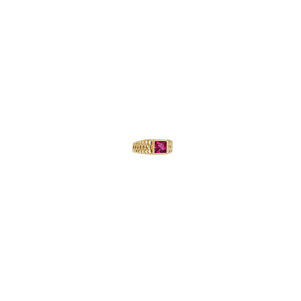 Red BB Cubic Zirconia Ring (14K)