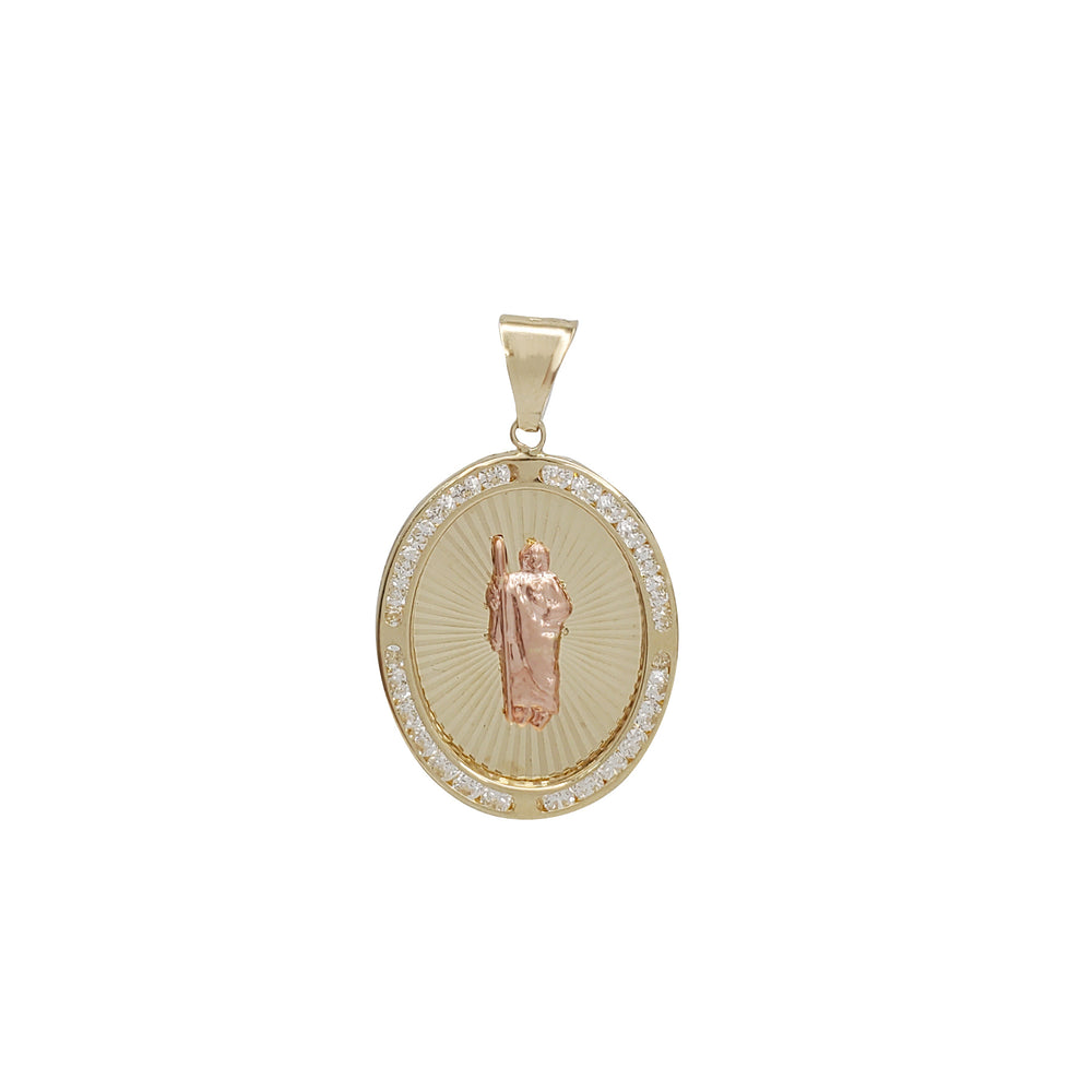 Tricolor Zirconia Oval Saint Jude Pendant (14K)