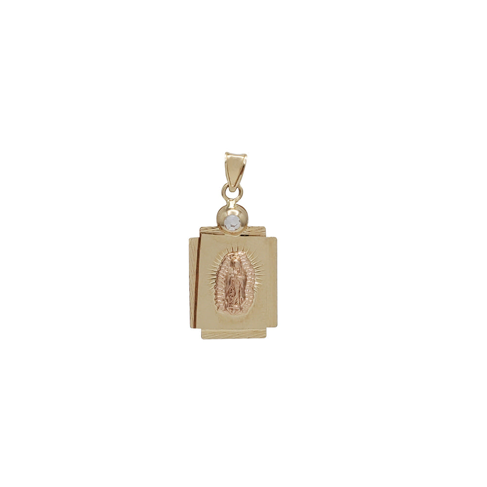 Tricolor Zirconia Square Shaped Virgin Mary/Guadalupe Pendant (14K)