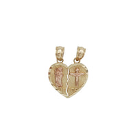 Tricolor Split Heart Cross & Saint Jude Pendant (14K)