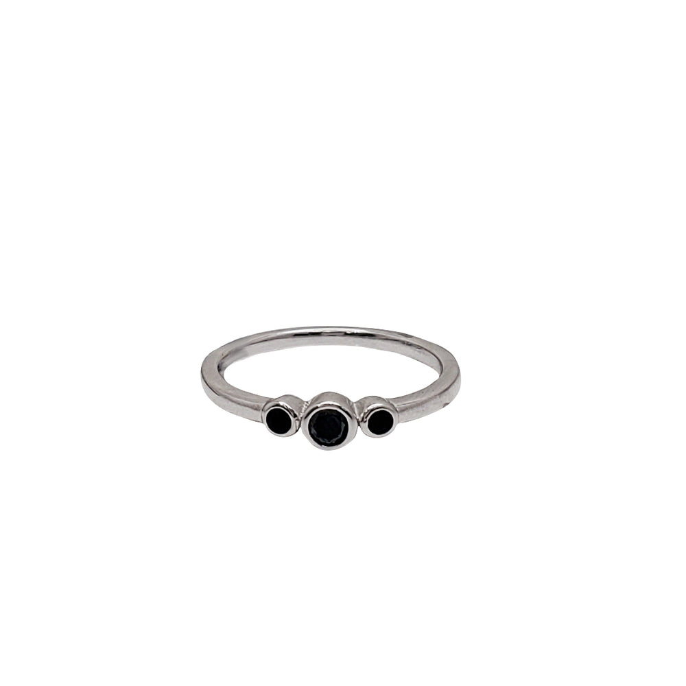 Bezel Set Black CZ Solitaire Ring (Silver)