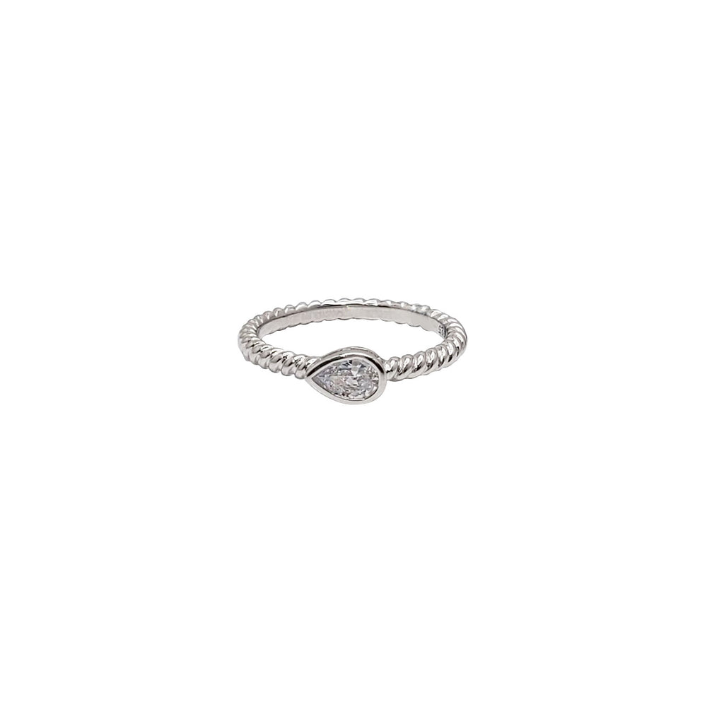 Pear Bezel Shaped Zirconia Twisted Rope Ring (Silver)
