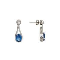 Blue Oval CZ Fancy Teardrop Earrings (Silver)