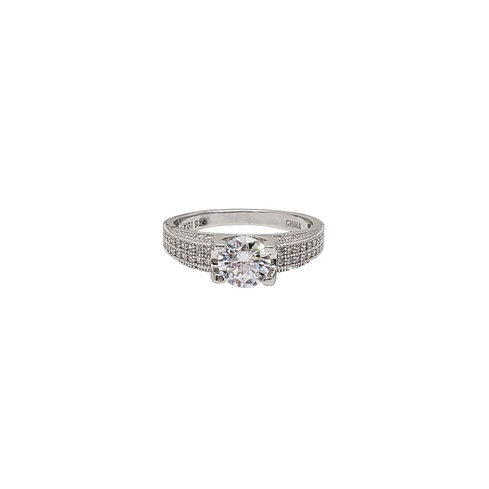 Zirconia Round Shaped Engagement Ring (Silver)