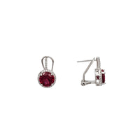 Red Halo CZ Omega Back Earrings (Silver)