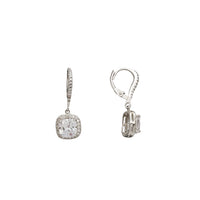 Cushion Halo CZ Dangle Earrings (Silver)