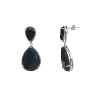 Pear-Shaped Black Zirconia Dangle Earrings (Silver)