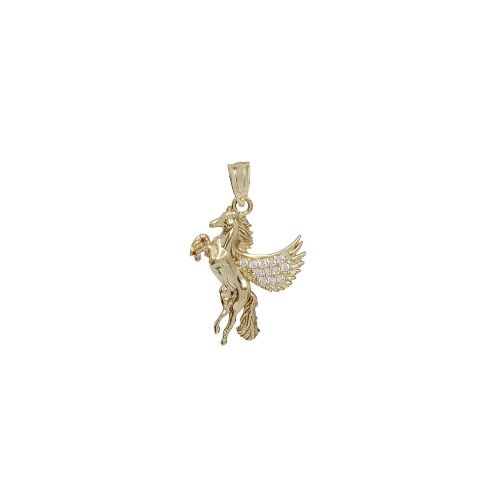 Buzlu Zirkonium Uçan Pegasus At Kulonu (14K)
