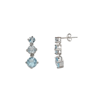 Blue Graduated Zirconia Dangle Earrings (Silver)