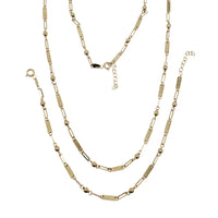 Flat Bar Paper Clip  Ball Station Bracelet & Chain Set (14K)