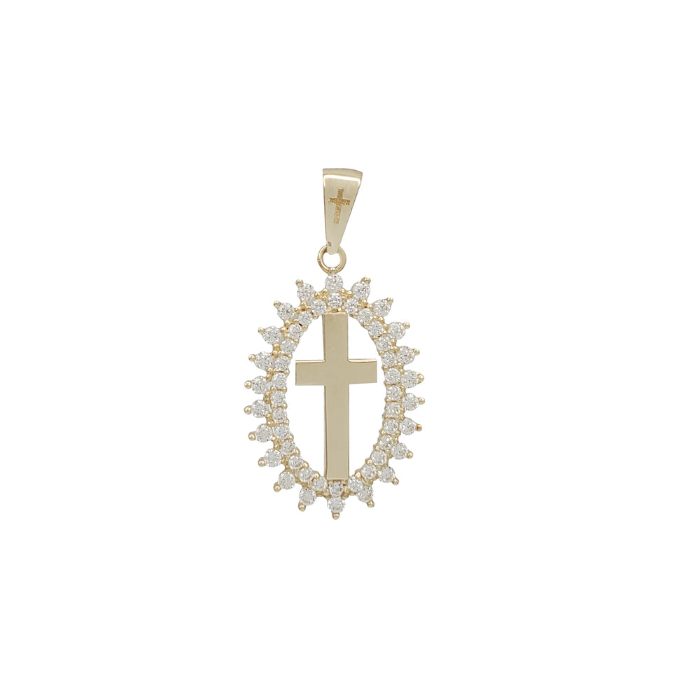 Zirconia Oval Cross Pendant (14K)