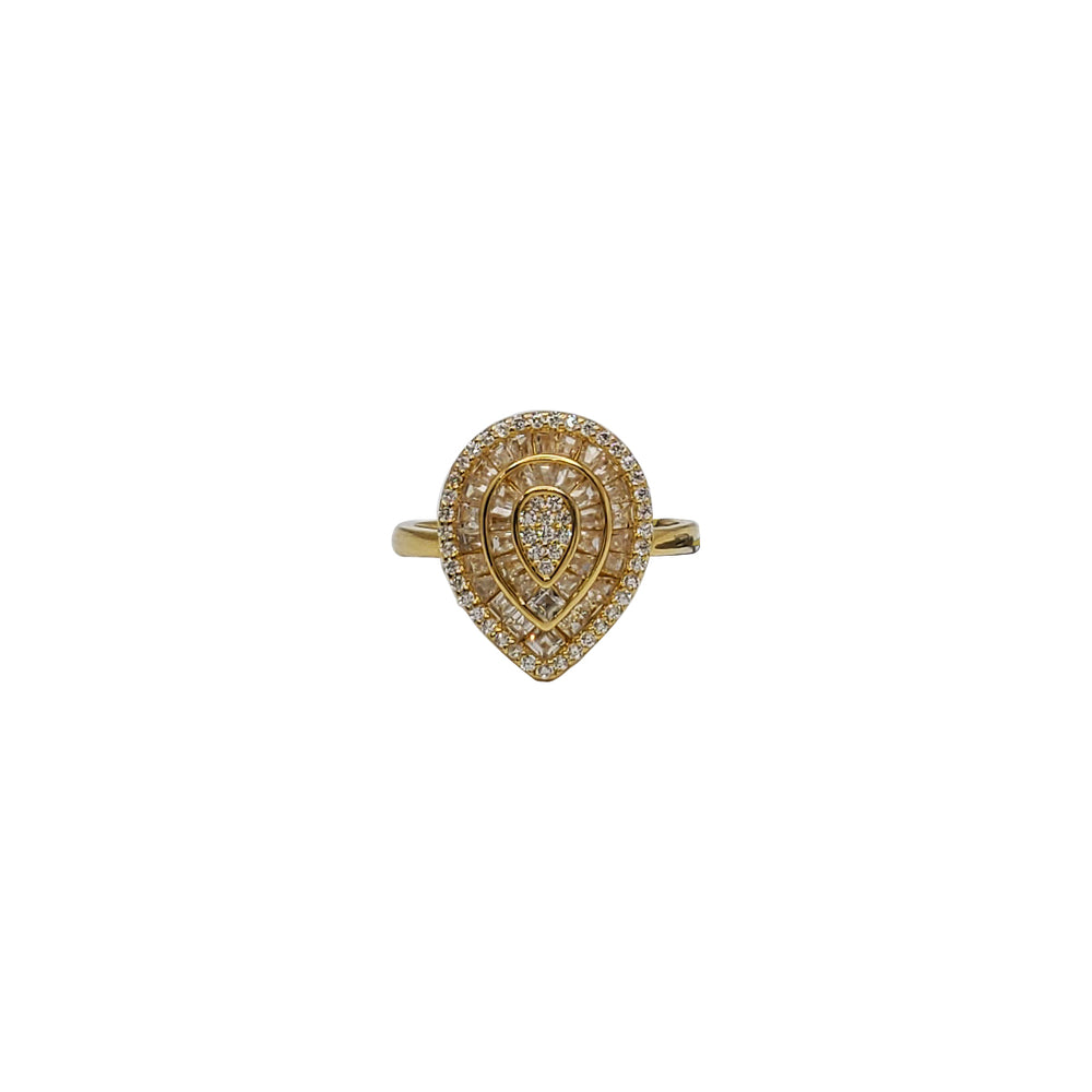 Pear Halo Zirconia Engagement Ring (Yellow Silver)