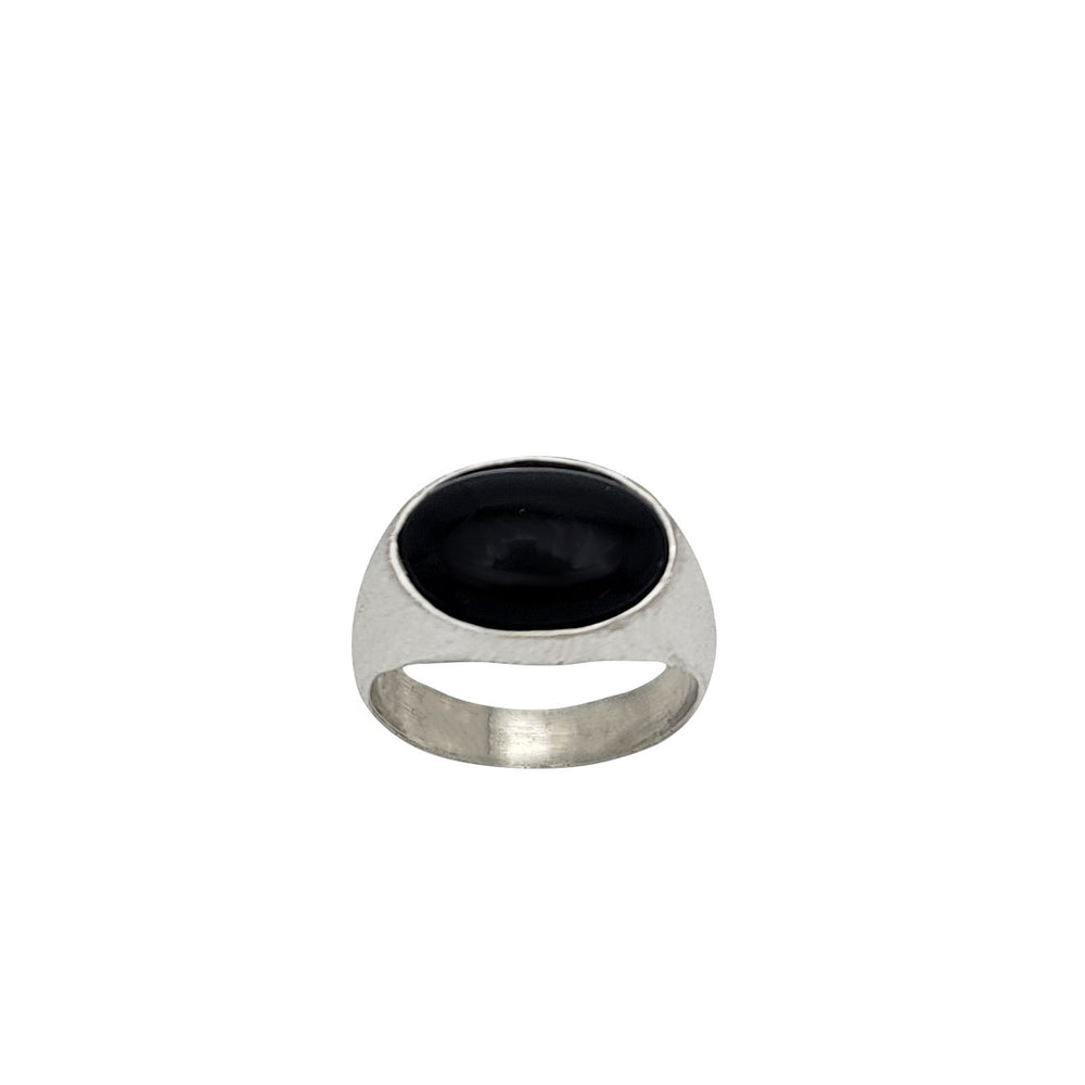 Sandblast Finish Black Onyx Oval Signet Ring (Silver)