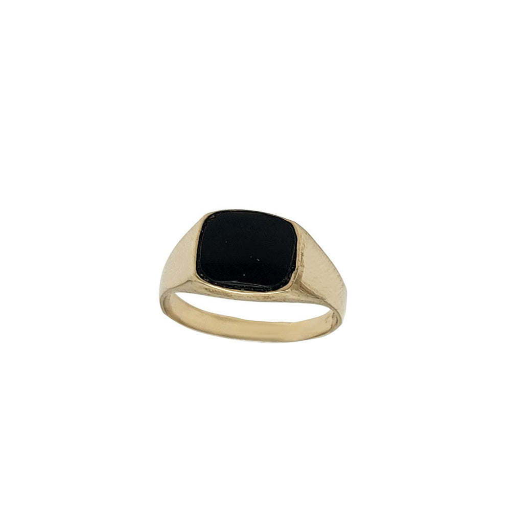 Black Onyx Cushion Signet Ring (14K & Silver)