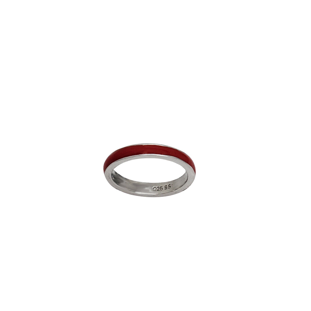 Red Enamel Wedding Band (Silver)
