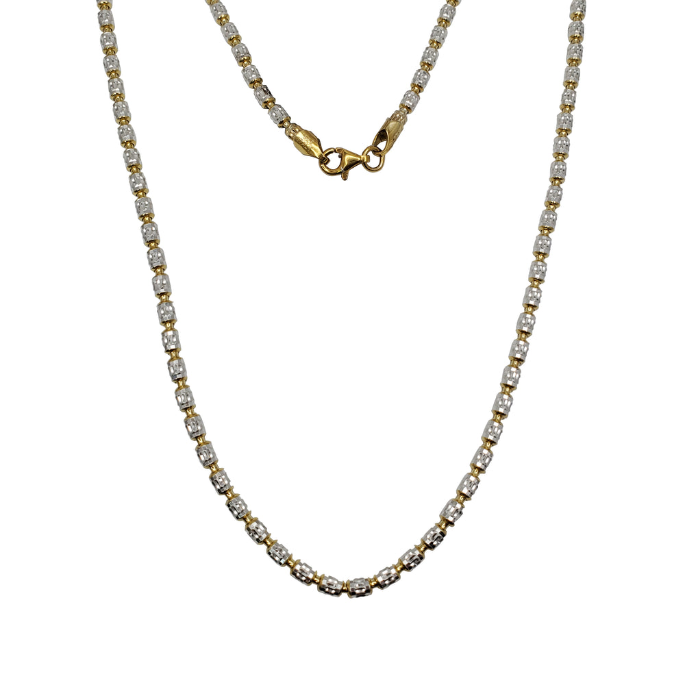 Two Tone Diamond Cut Rice Beads Necklace (Silver & Yellow Silver)