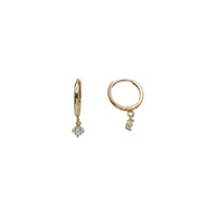 Solitaire CZ Drop Huggie Hoop Earrings (14K)