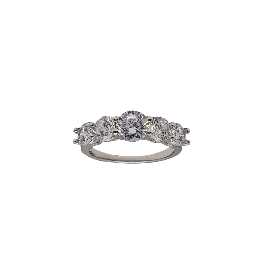 5 Stone Zirconia Half Eternity Ring Wedding Band (Silver)