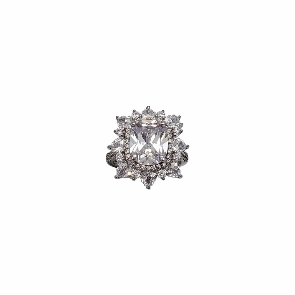 Cushion Zirconia Flower Fancy Ring (Silver)