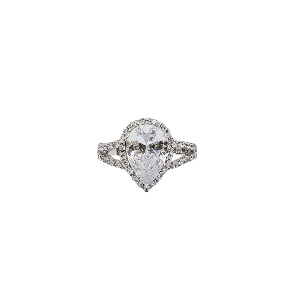 Zirconia Pear Cut Engagement Ring (Silver)