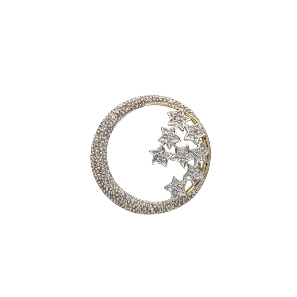 Two Tone Diamond Moon and Star Pendant (10K)
