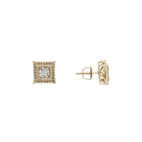 Two Tone  Iced-Out Square Diamond Stud Earrings (10K)