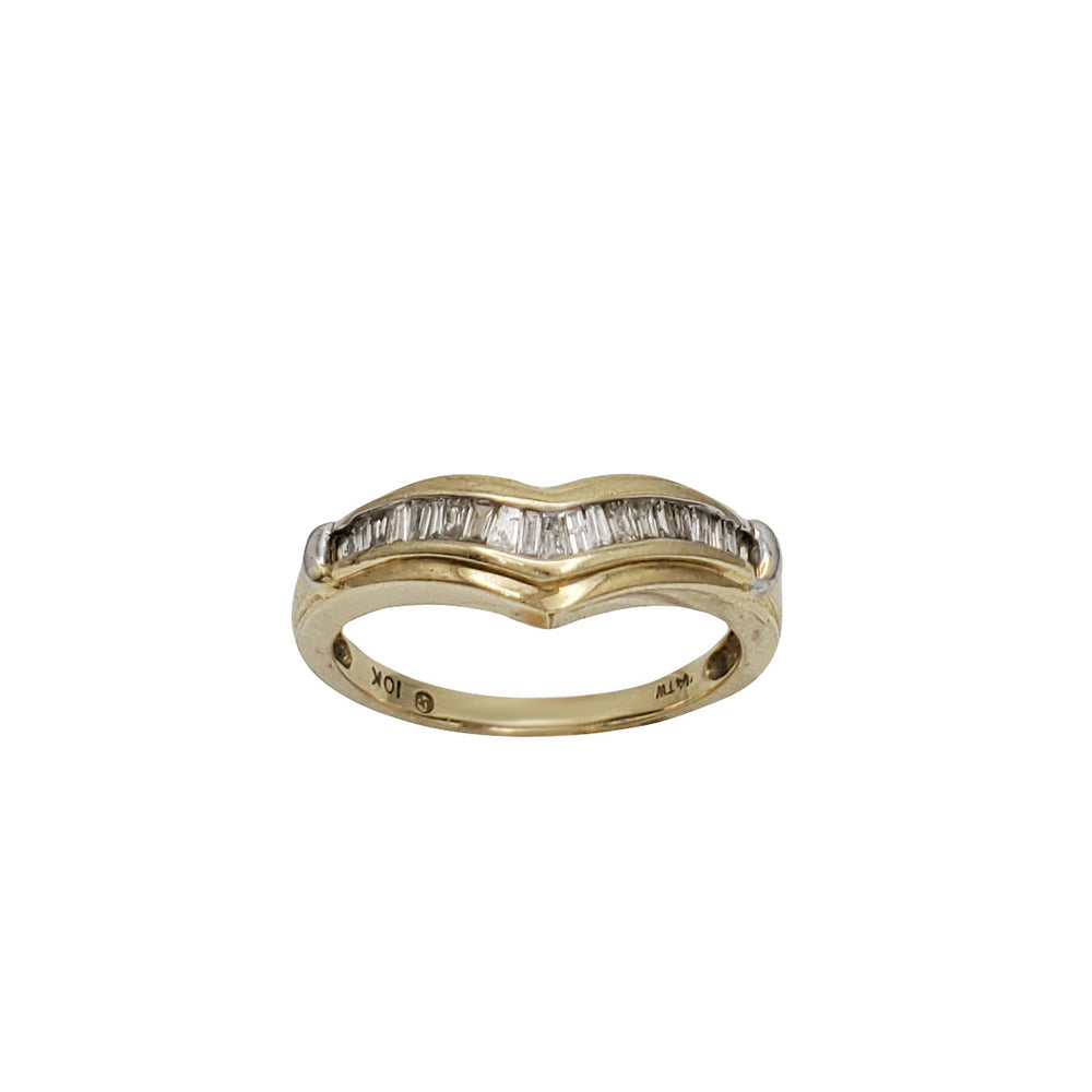 Two Tone Diamond Baguette Wedding Band Ring (10K)