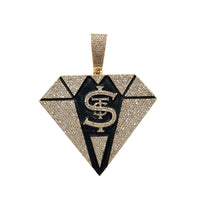 Black Enamel Diamond Shaped Dollar Sign Pendant (10K)