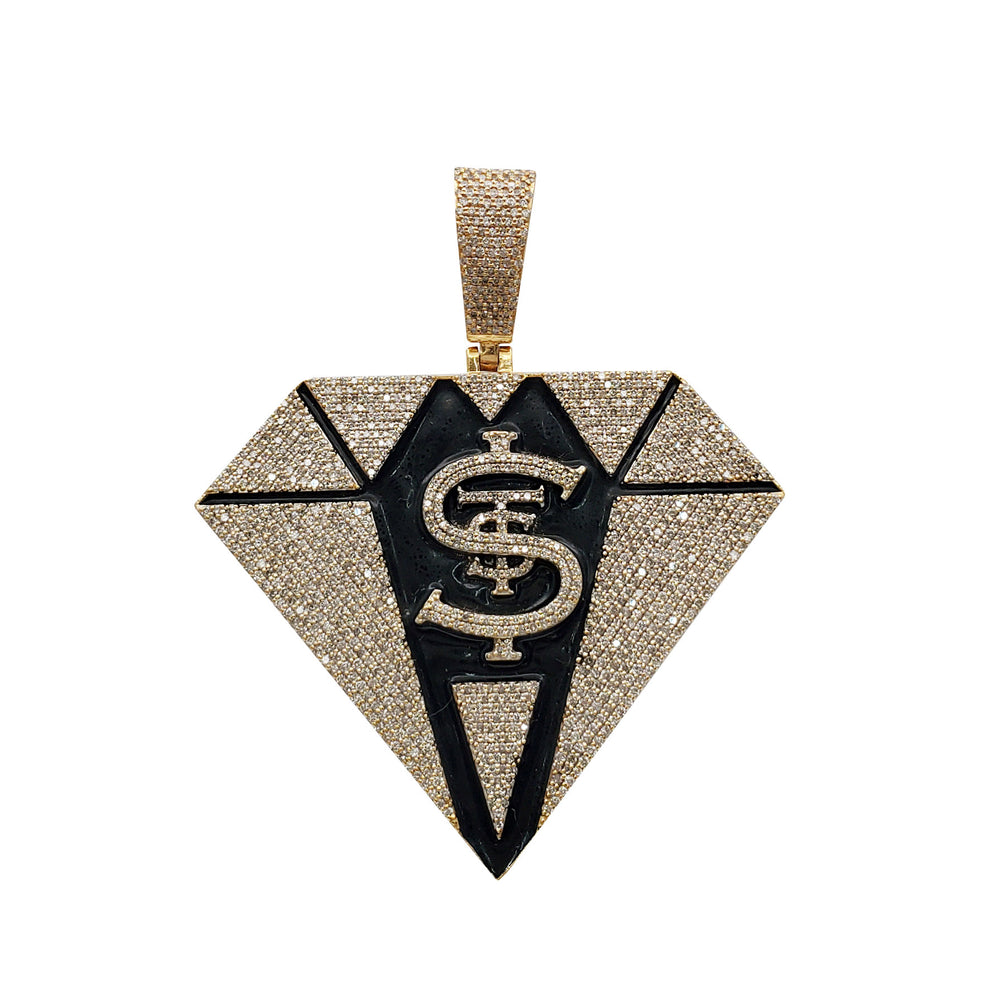 Black Enamel Diamond Shaped Dollar Sign Pendant (10K)