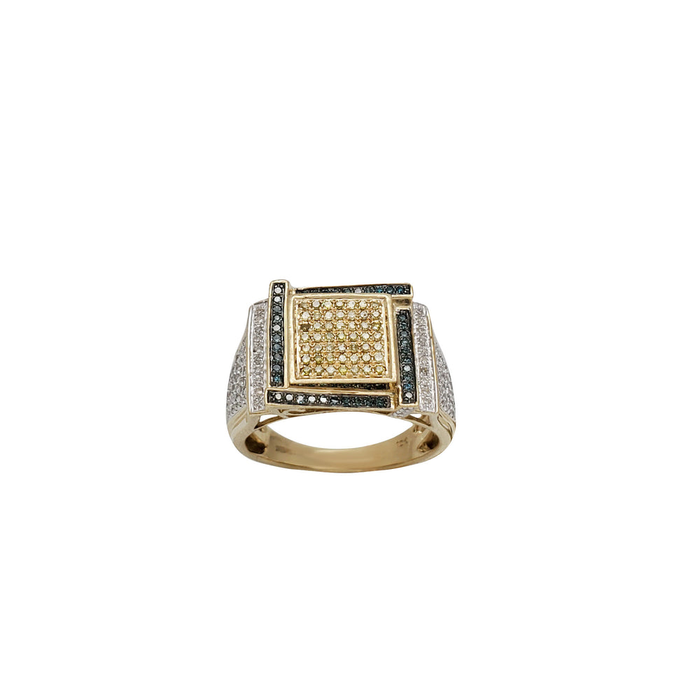 Blue Yellow Diamond Men's Fancy Band Ring (10K)