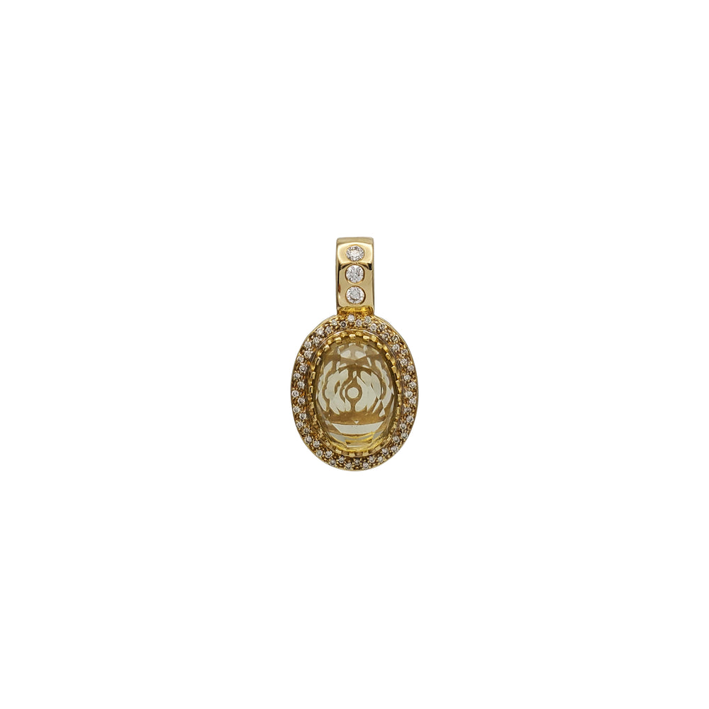 Diamond Halo Yellow Topaz Oval Pendant (14K)