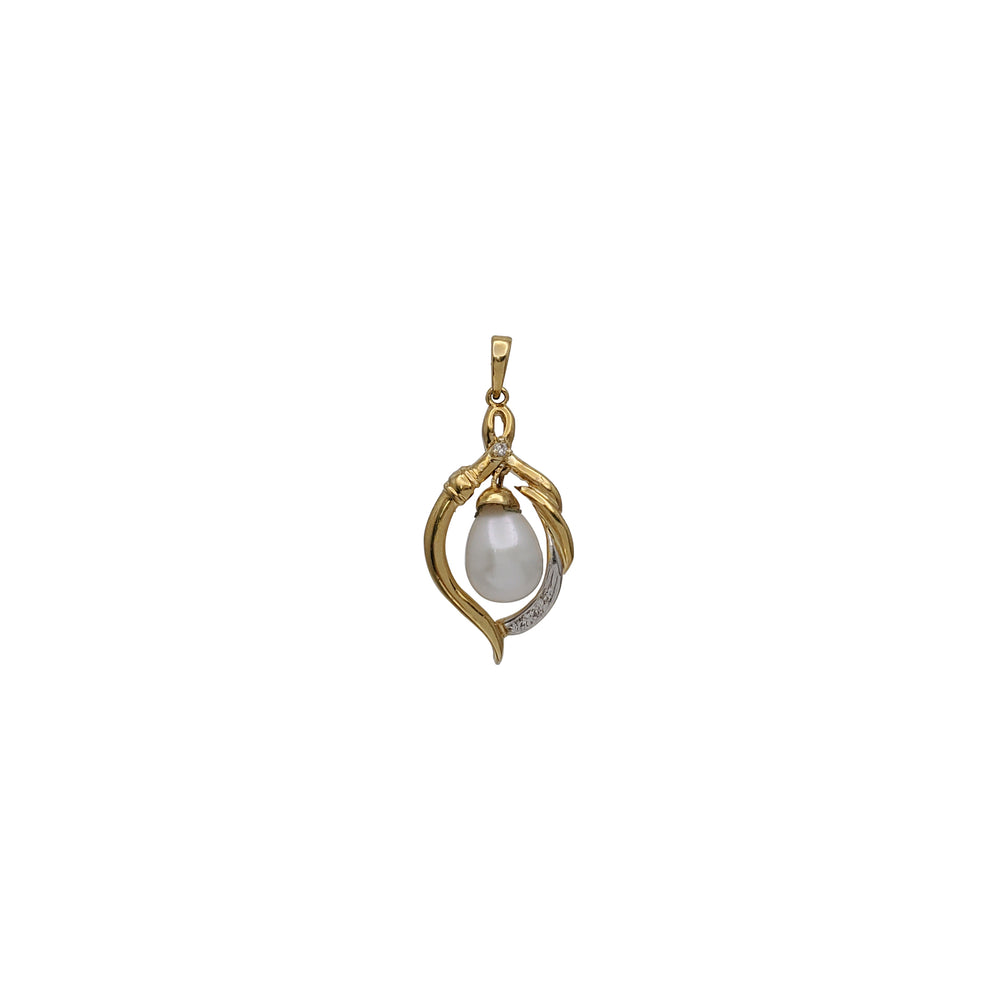 Diamond Teardrop Pearl Pendant (14K)