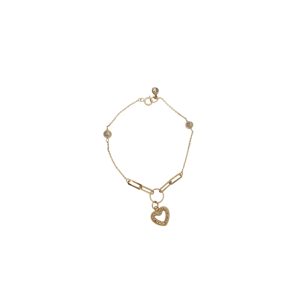 CZ Heart Charm Bracelet (14K)