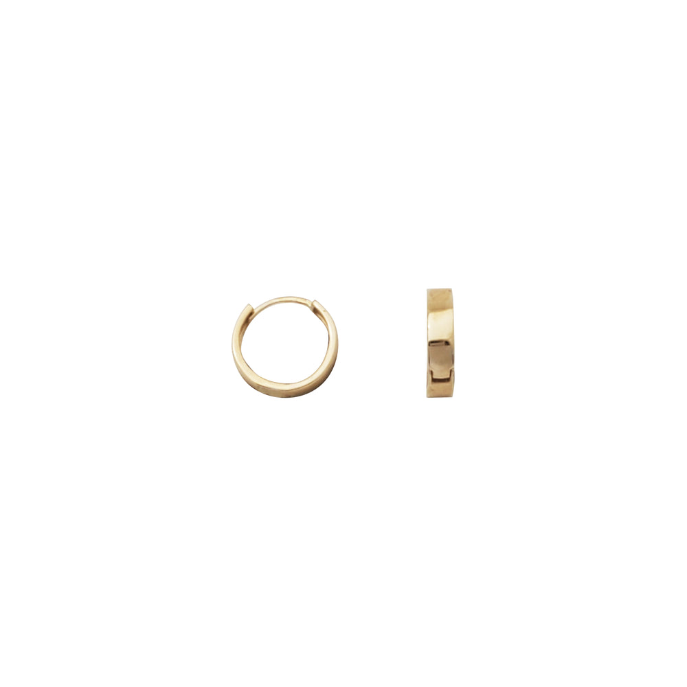 Yellow Gold Plain Flat Huggie Earrings (14K)