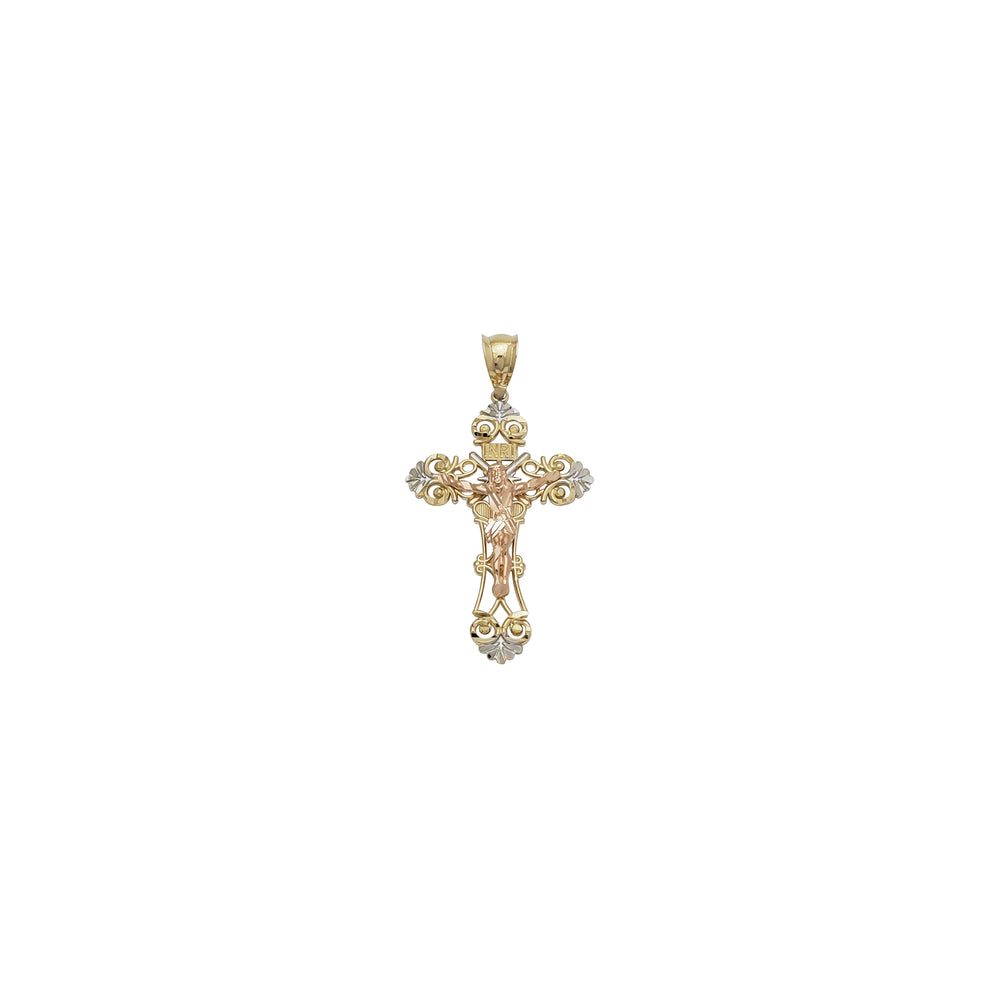 Three-Color Diamond-Cut Cross Pendant (14K)