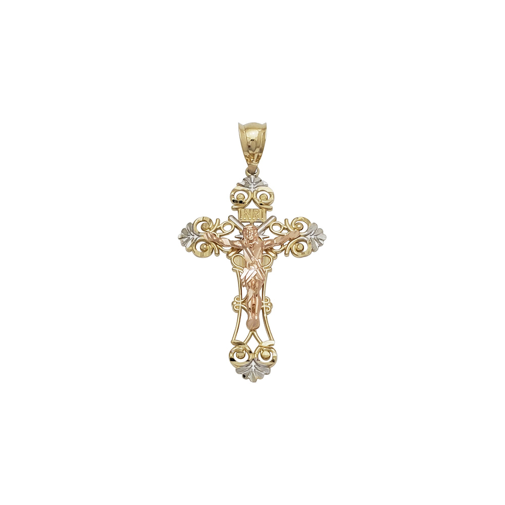 Three-Color Diamond-Cut Cross Pendant (14K)