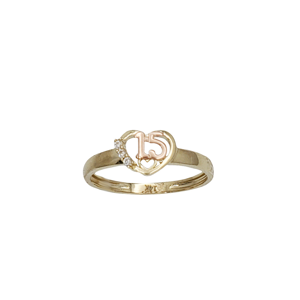 Zirconia Heart 15 Years Birthday Ring (14K)